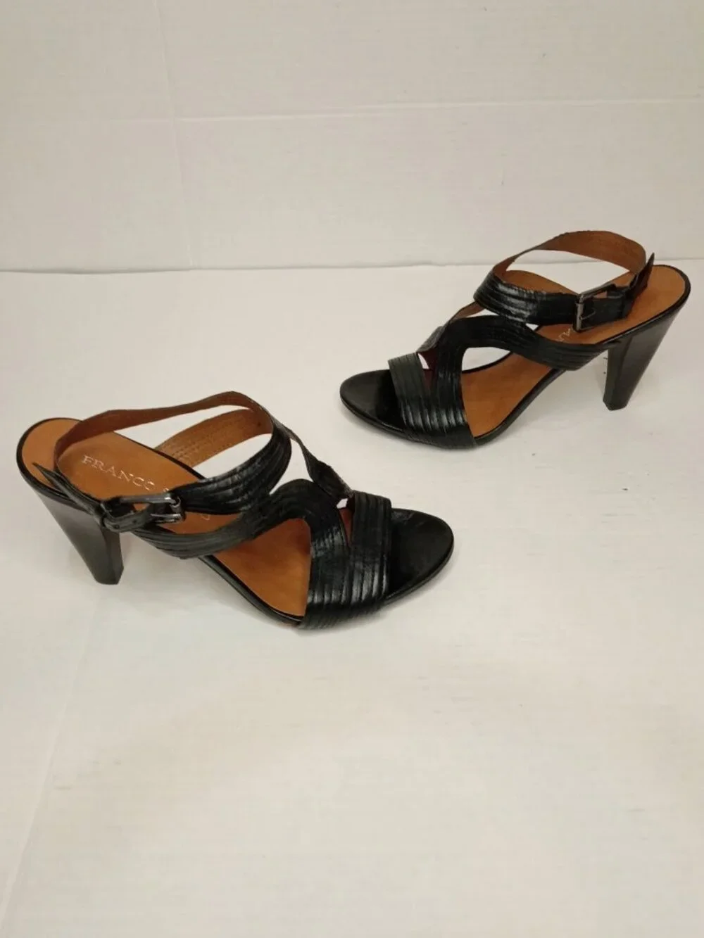 Franco Sarto Adonis Black Strappy Cone Heel Sandals Women's Size 8.5M